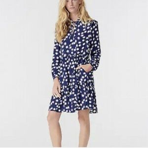 J.Crew size Small tiered tie neck scattered peony print dress navy loose waist